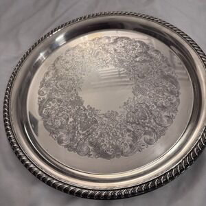 Vintage‎ 12" INTERNATIONAL SILVER Co. Ornate Silver Plated Serving Tray Etched
